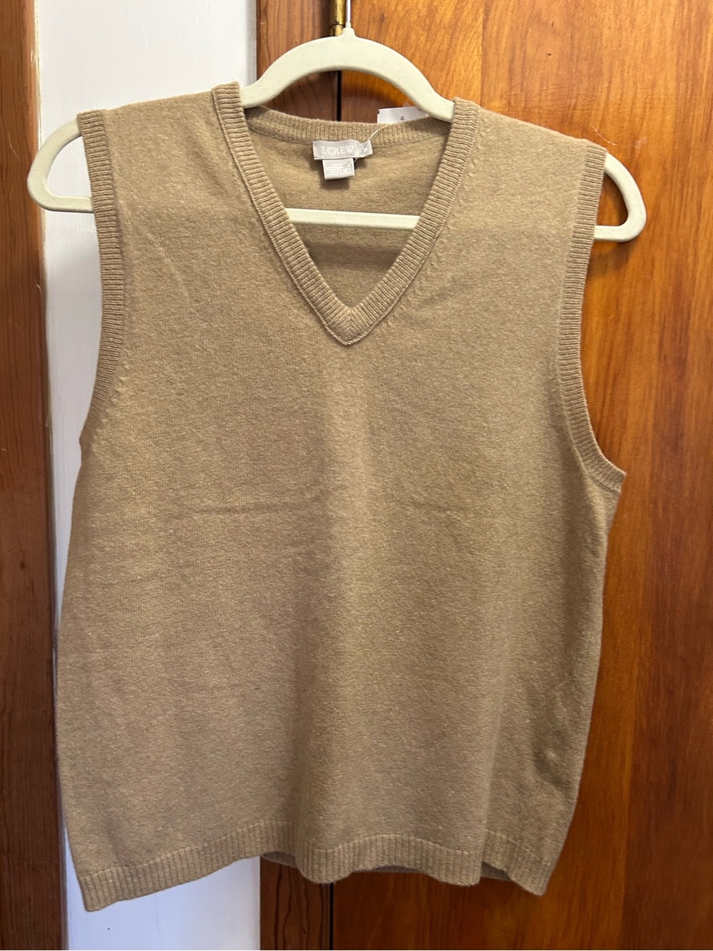 J. Crew Lambswool Women's Camel V-Neck Cashmere Blend Sweater Vest
